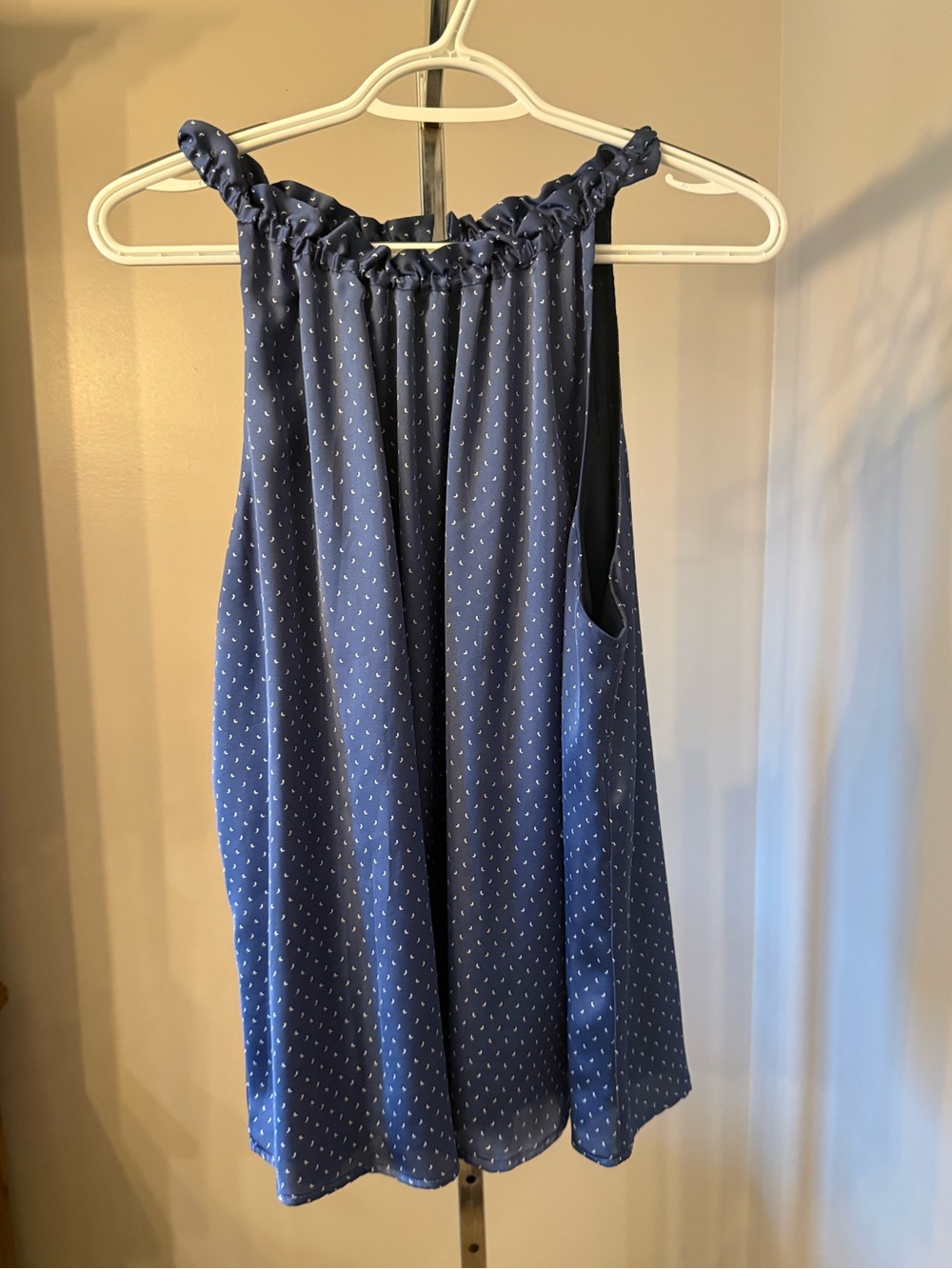 Veronica M Navy Dot Ruffle-Halter Camisole